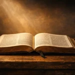 Bíblia aberta iluminada simbolizando a Palavra de Deus como fundamento da ética cristã